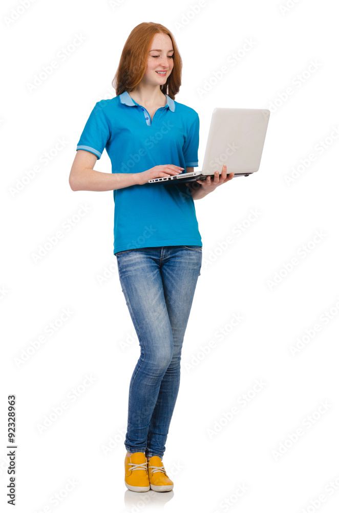 Student with laptop isolated on white Student with laptop isolated on white