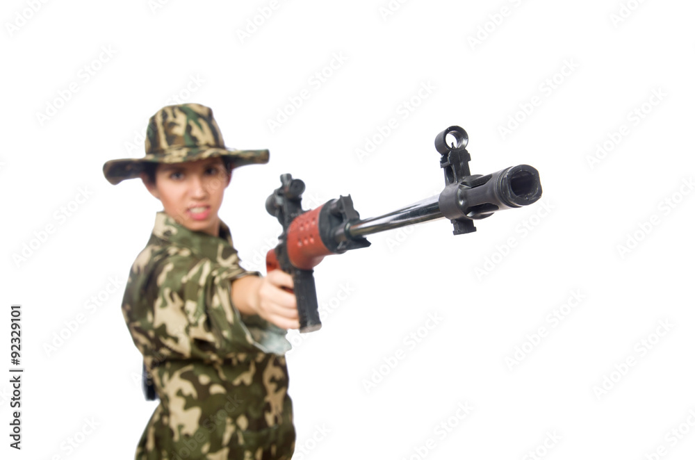 Woman with sniper weapong isolated on white Woman with sniper weapong isolated on white