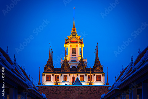 Loha Prasat  'Metal Castle' in Wat Ratchanaddaram Worawihan at the intersection between Ratchadamnoen Klang and Maha Chai Road, Bangkok Thailand. photo