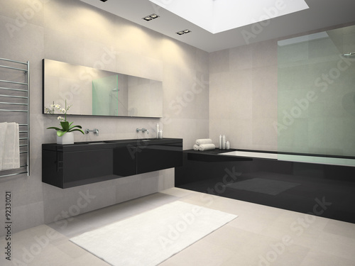 Interior of bathroom with ceiling window 3D rendering 3