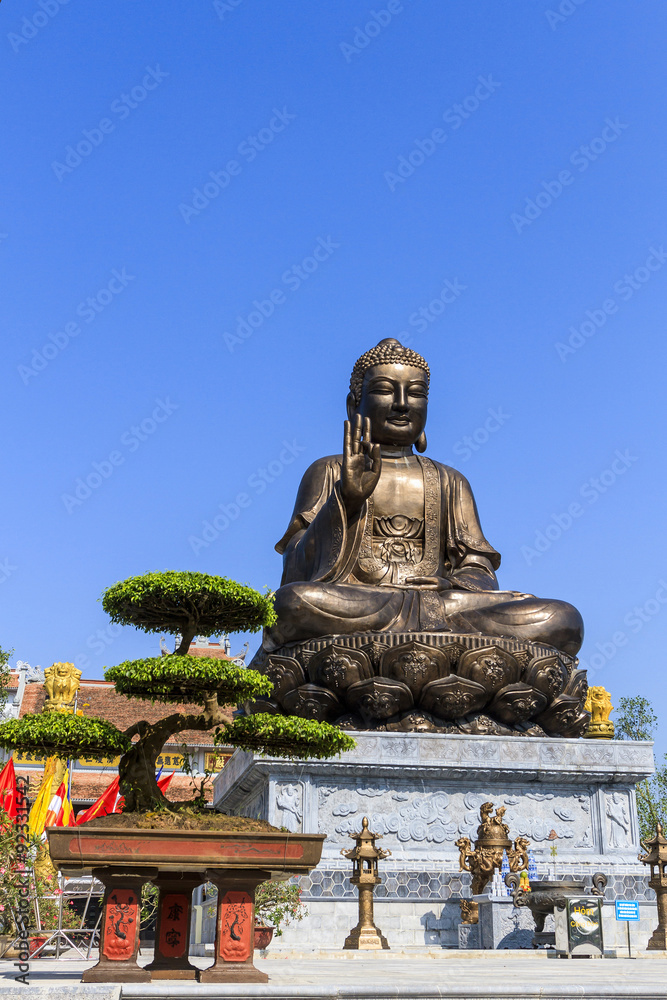 Fototapeta premium Center Thien Truc Lam Buddhist School was built on an area of ​​34.000m2, situated close to Highway 10, from Loc Vuong ward, Nam Dinh City, Viet Nam