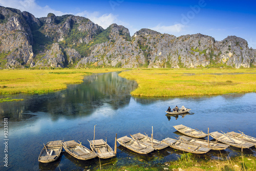 Landscape in Van Long natural reserve in Ninh Binh, Vietnam. Vietnam landscapes. photo