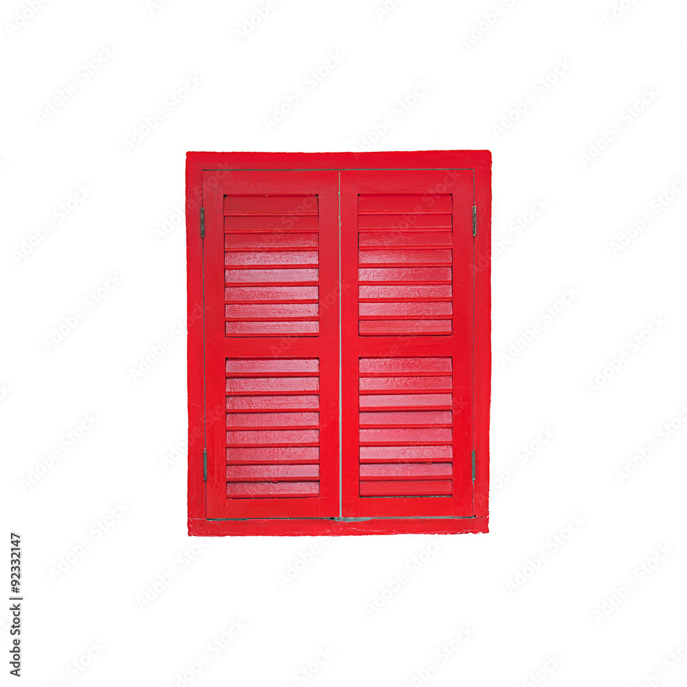 Red window on the white wall Red window on the white wall