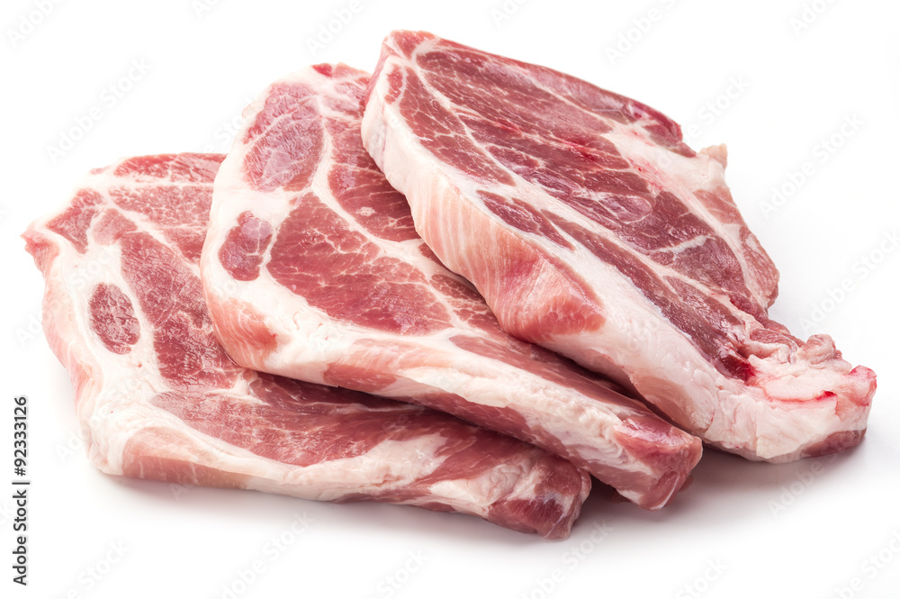 Raw pork meat slices.