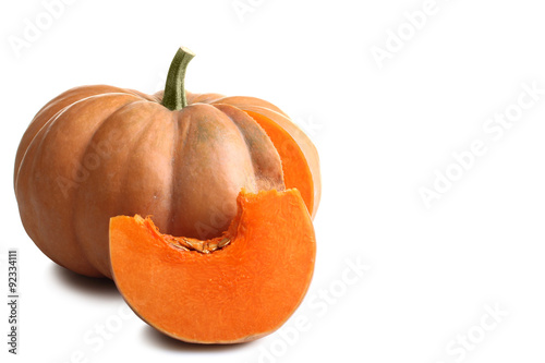 a large pumpkin in the section on white isolated background