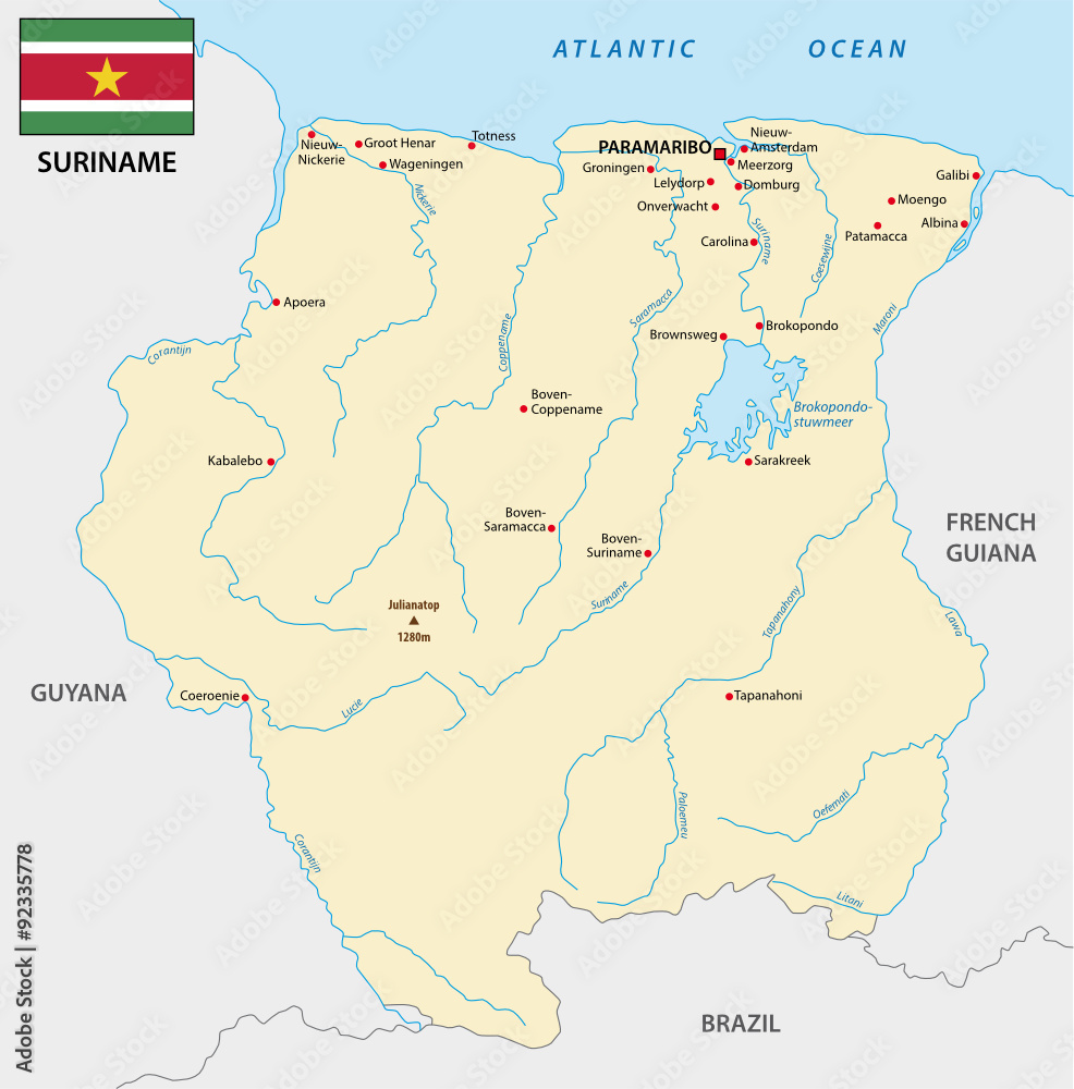 suriname map with flag