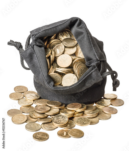 The bag of coins isolated on a white background