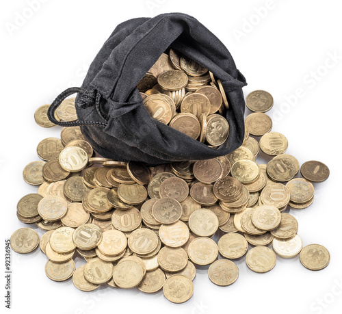 The bag of coins isolated on a white background