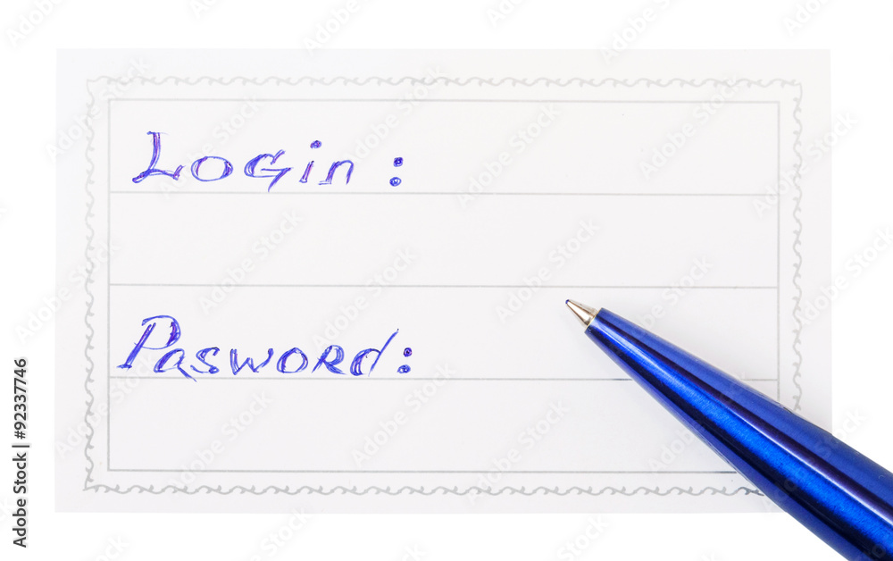 pen and badge with the inscription login and password pen and badge with the inscription login and password