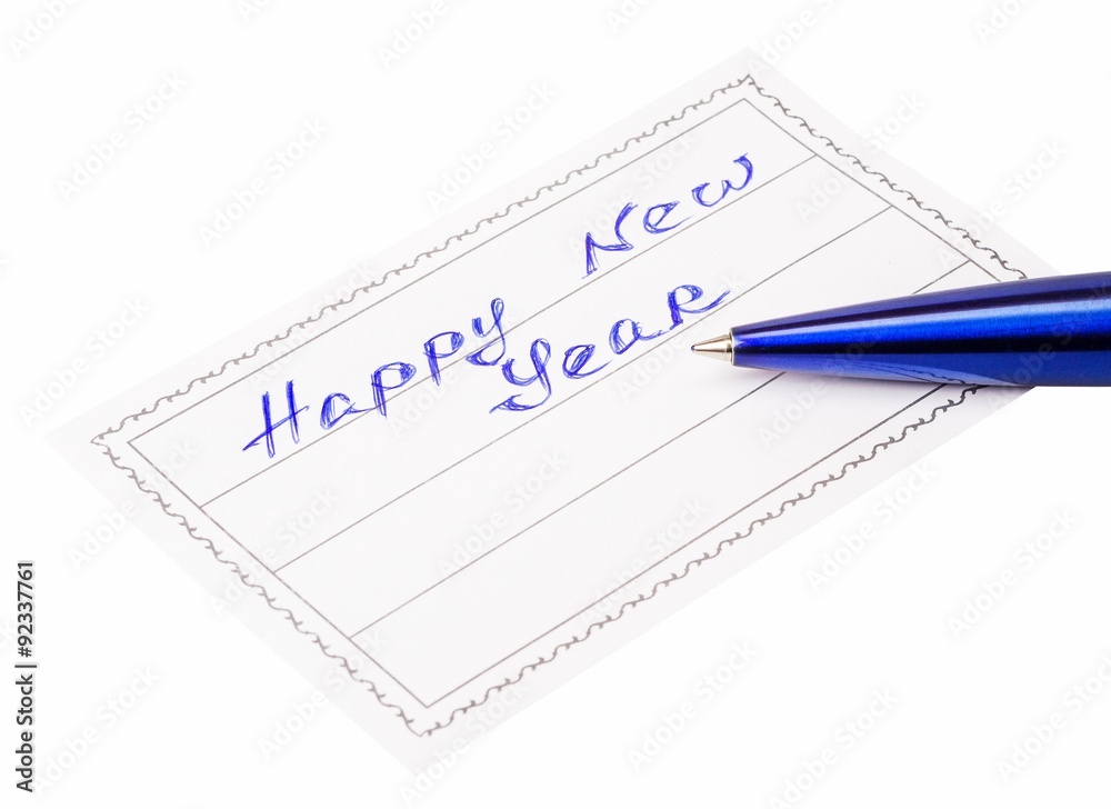 pen and badge with the inscription happy New Year pen and badge with the inscription happy New Year