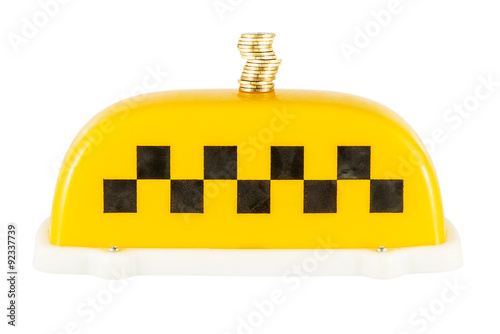 taxi sign with gold coins isolated on a white background
