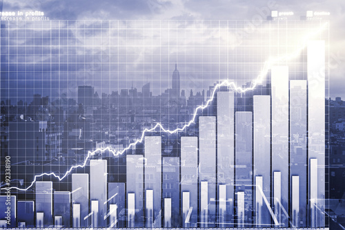 Double explosure with city view and business chart © Who is Danny