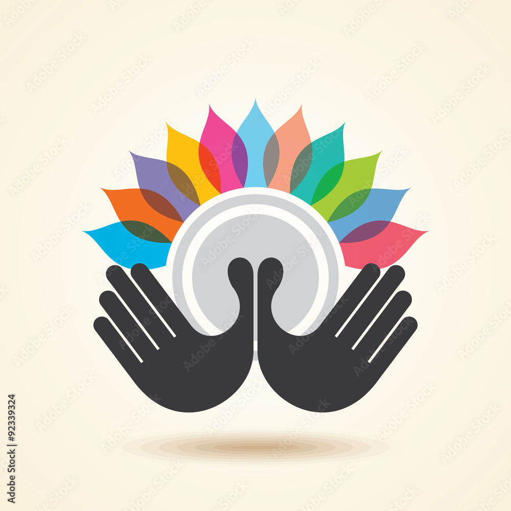 Fototapeta premium human hand & tree icon with colourful leaves - eco concept vector.