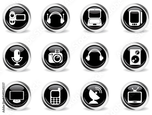 round glossy media icon set