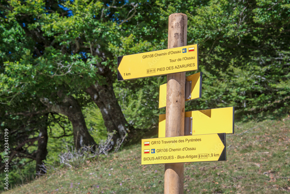 Hiking direction sign, Ossau Valley, Pyrenees, France