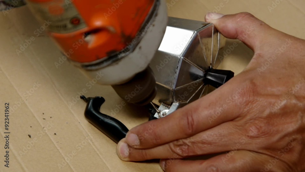 repair an old coffeemaker with a power drill Stock ビデオ Adobe Stock