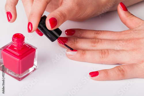 Manicure nail paint red color