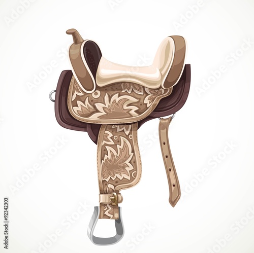 White and brown saddle with ornaments and embroidery for equestr