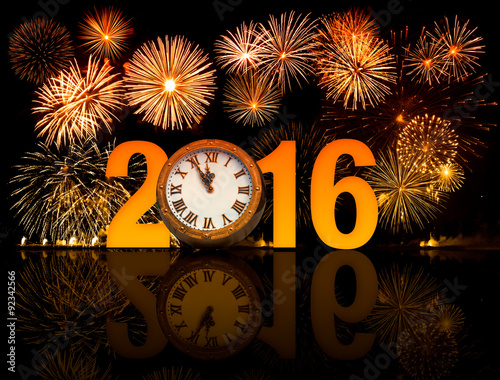 2016 new year fireworks with clock face