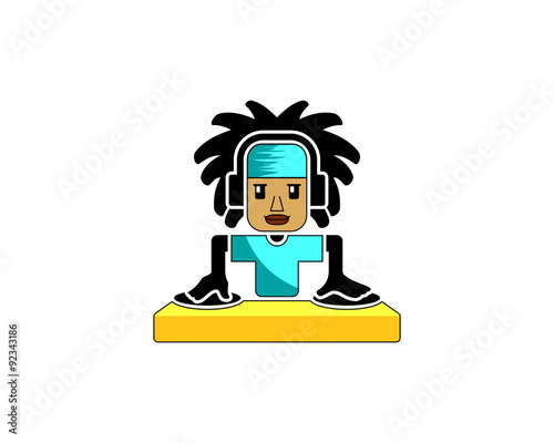 disc jockey with dreadlock hairstyle cartoon