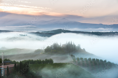 Beautiful foggy landscape in the middle sunrise. Italy, Tuscany. © Jarek Pawlak