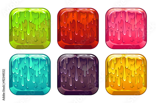 Vector square colorful slime buttons set