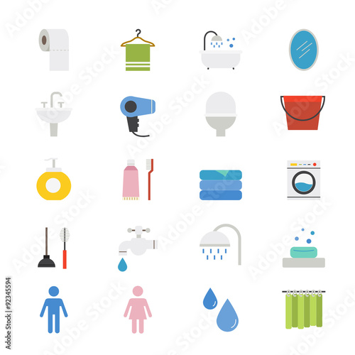 Bathroom and Toilet Flat Icons color