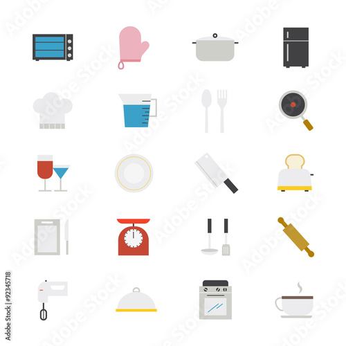 Cooking and Kitchen Utensil Flat Icons color