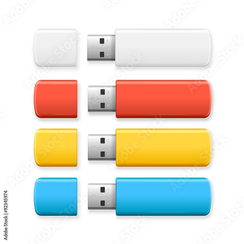  USB Flash Drive Colorful Set. Vector