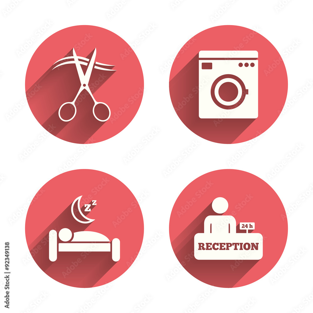 Hotel services icon. Washing machine, hairdresser. Hotel services icon. Washing machine, hairdresser.
