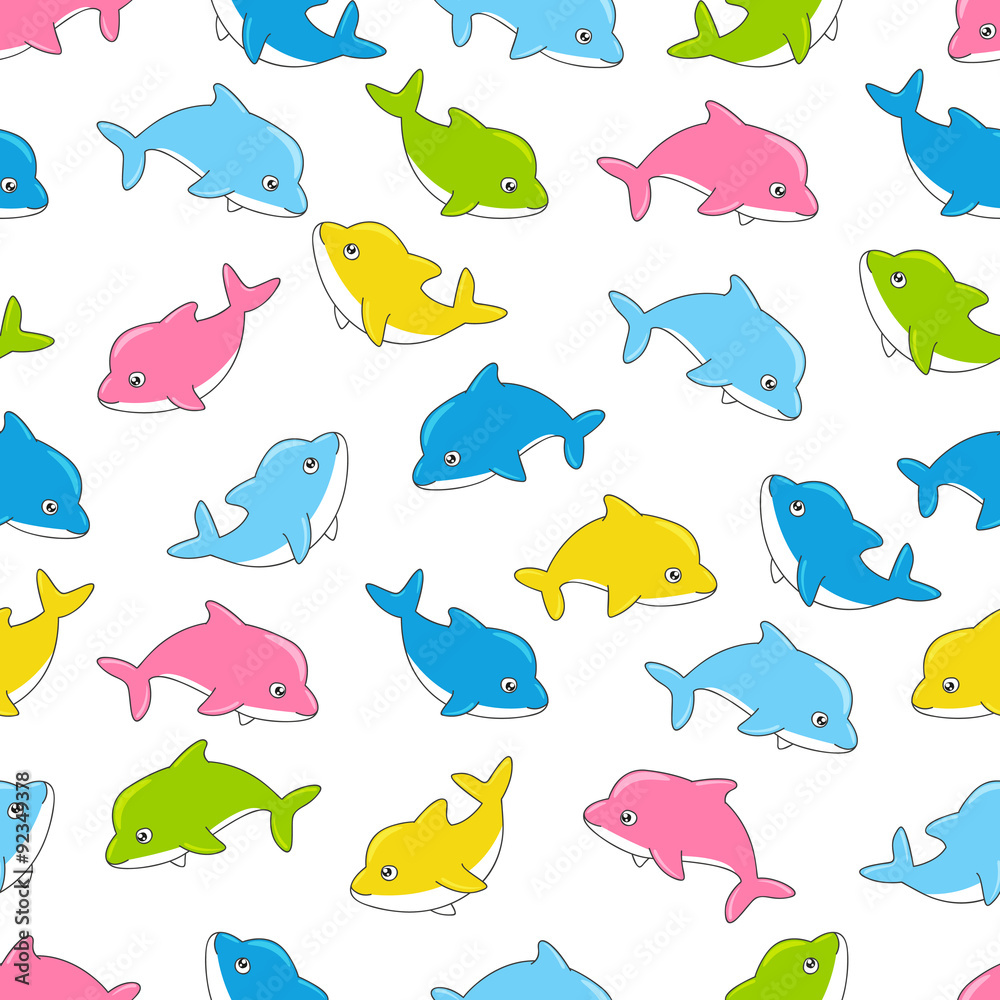 Naklejka premium Seamless pattern with cute dolphins 