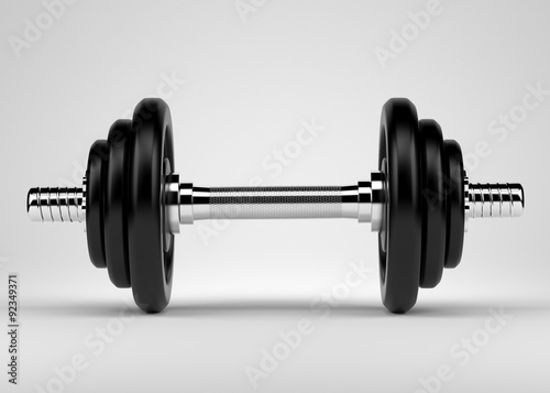Dumbbell with chrome handle. Free weights to workout in gym.