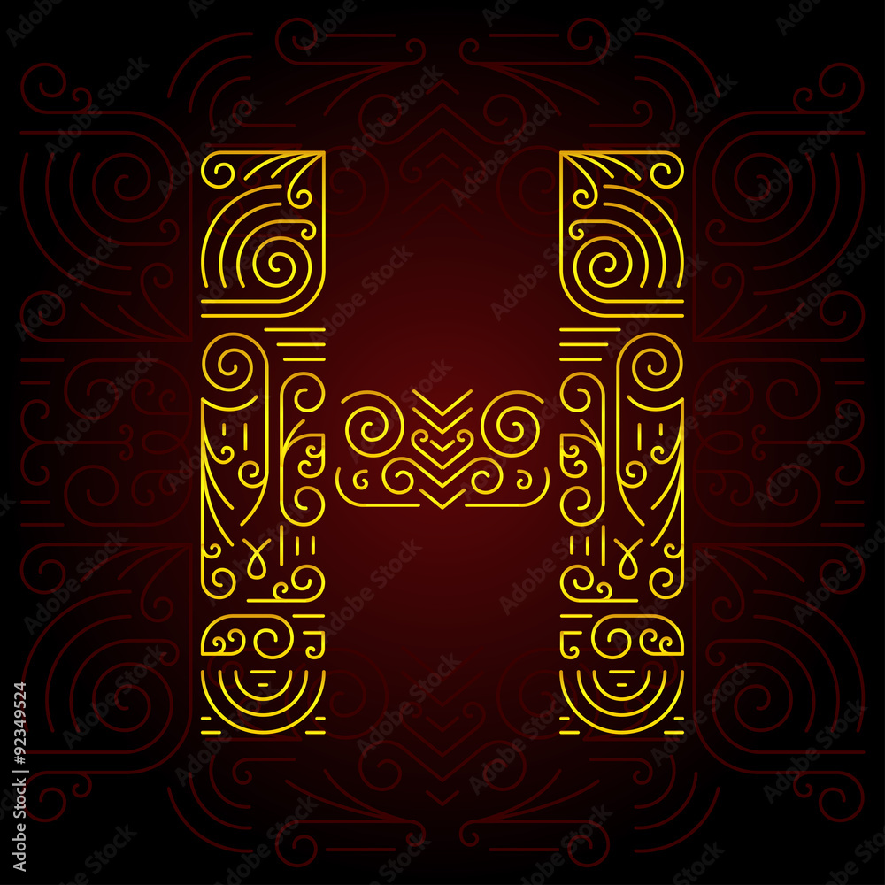 Vector Gold Mono Line style Geometric Font. Letter H Vector Gold Mono Line style Geometric Font. Letter H