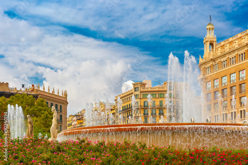 Fountain at Catalonia Square in Barcelona, Spain photo