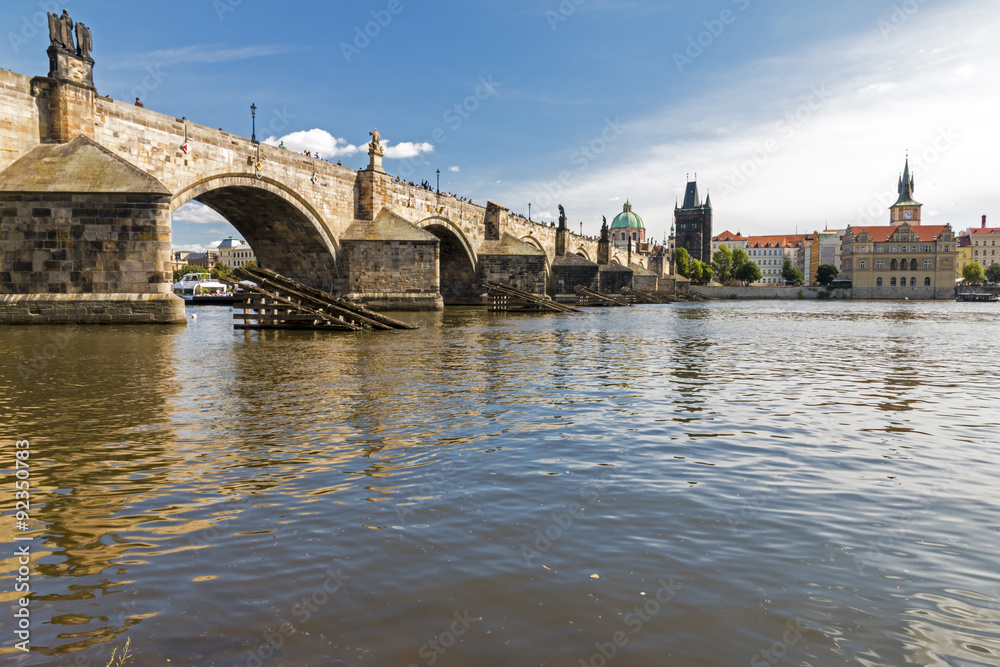 Famous Charles Bridge over river Vltava, Prague, Czech Republic