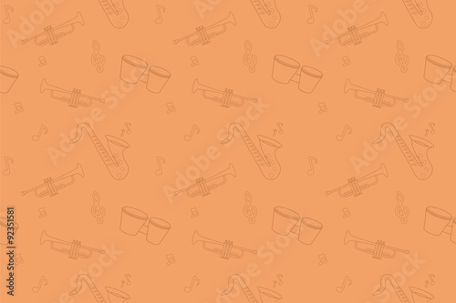 Jazz instruments seamless pattern. Contour