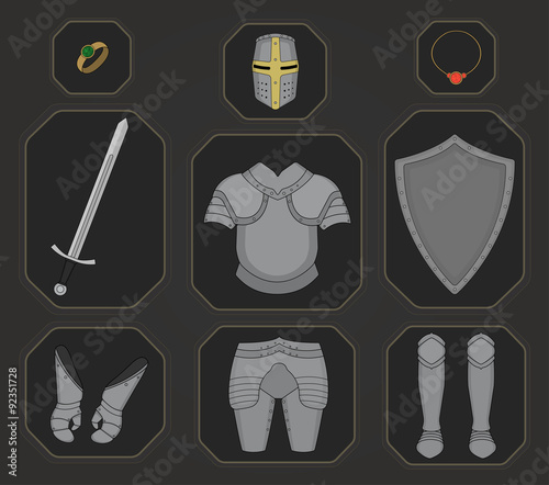 Game inventory. Knight armor set. Color