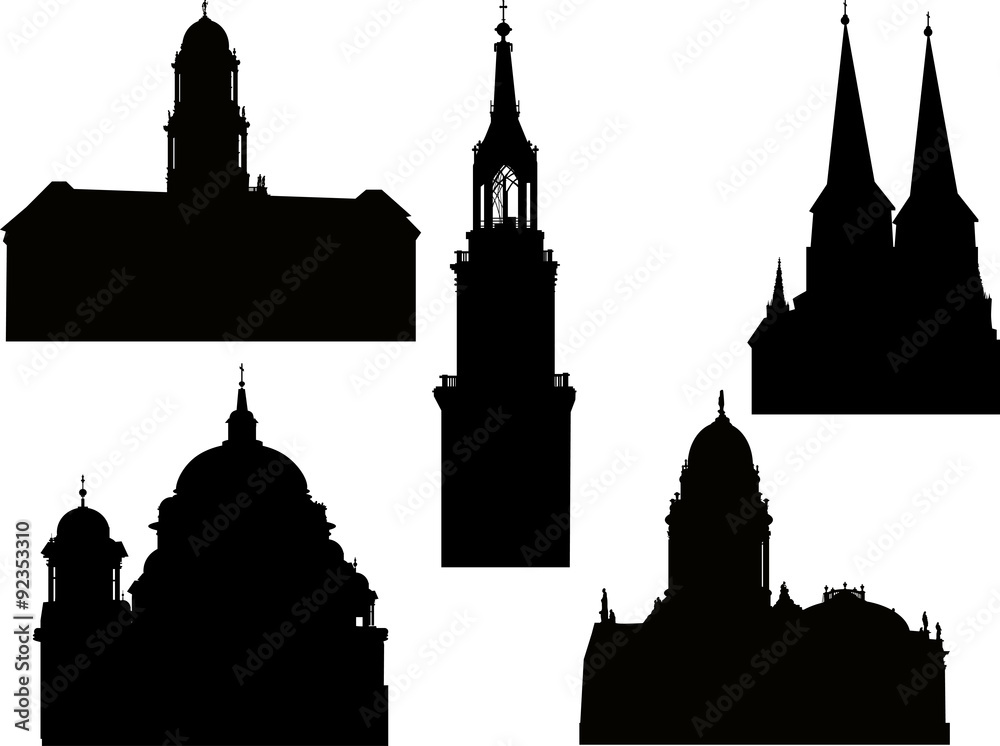 Fototapeta premium collection of five black isolated castles and towers