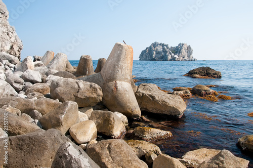 Adalar islands and breakwaters near the shore, Gurzuf, Crimea photo