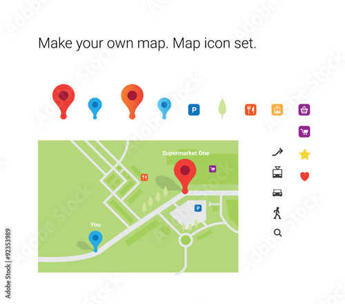 Make your own map! Map icon set. Red pin. Design element