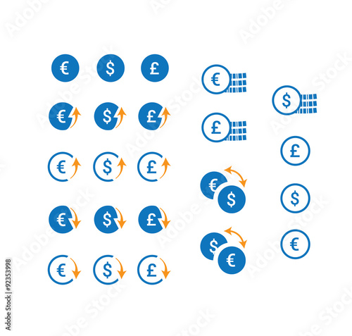 Clean vector currency icons set.