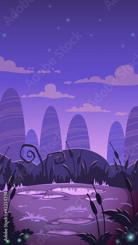 Cartoon vertical night landscape illustration