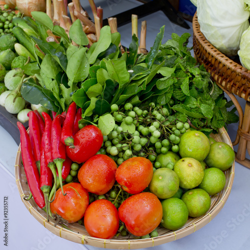 Kind of Thai vegetables set in Thai kitchen style. photo