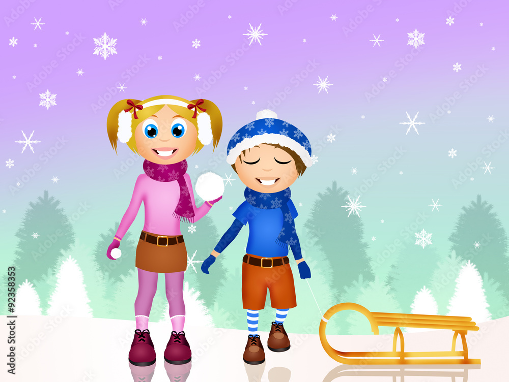Fototapeta premium Children playing with snow