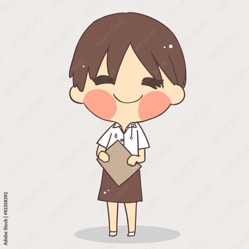 cute girl school uniform.white background vector