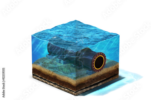 Oil Pipeline under water at the bottom 