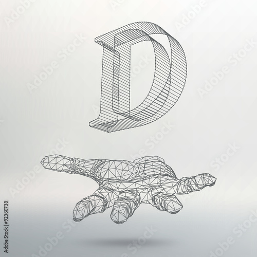 the letter D, of lines and dots on the arm. The hand holding