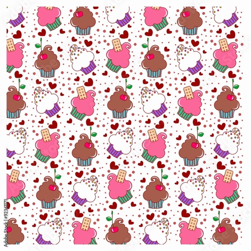 sweet seamless background - doces, cupcake vetor