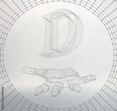the letter D, of lines and dots on the arm. The hand holding