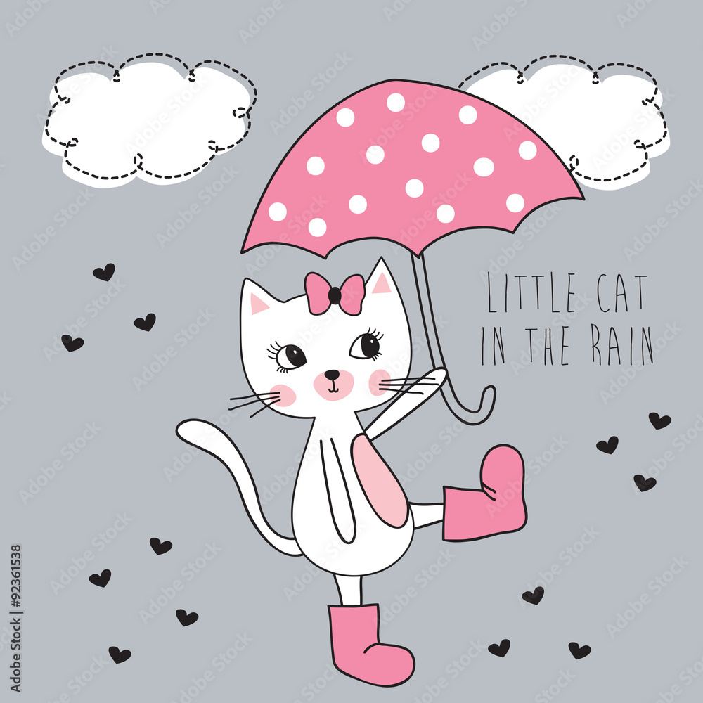 Naklejka premium mały kot w deszczu ilustracji wektorowych
